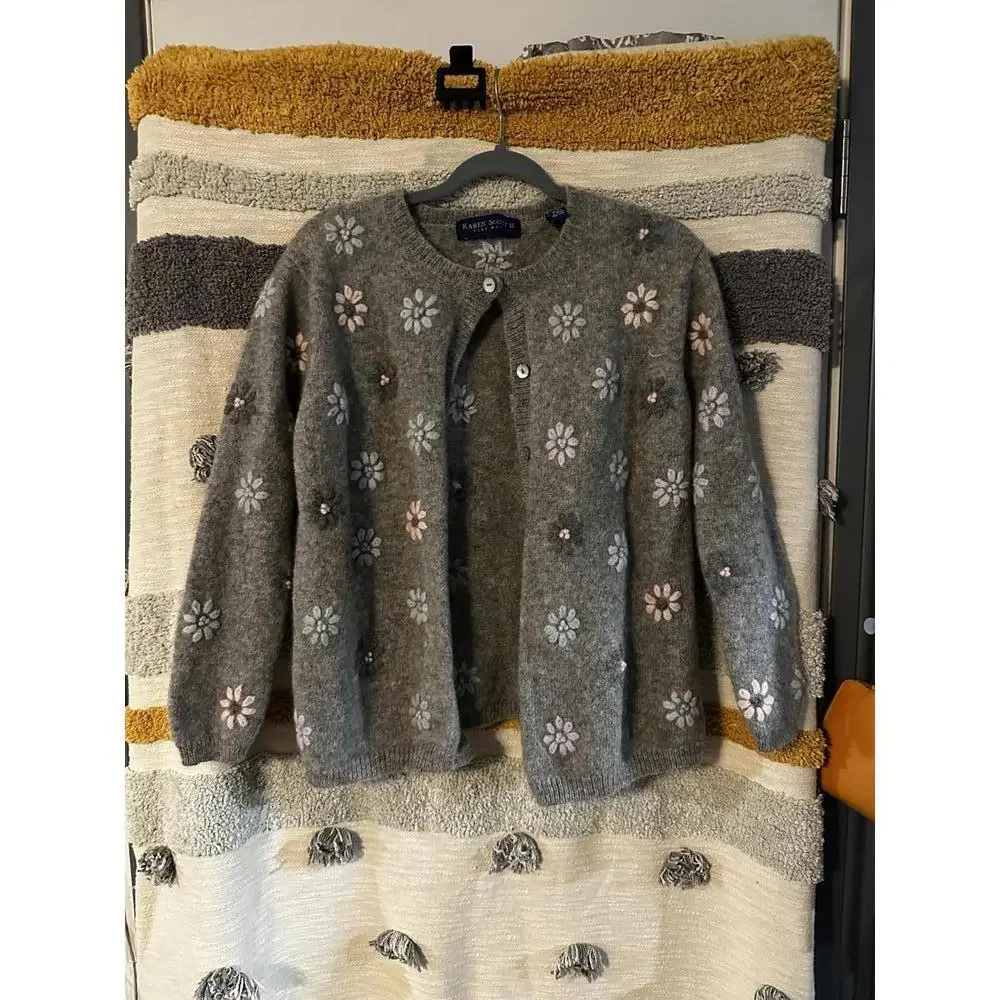 Karen Scott II Gray Pure Wool Button Cardigan - 2X - Picture 2 of 7